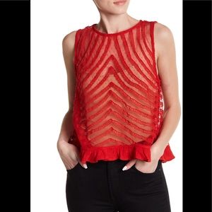 Free People “She's a Doll” Sheer Red Lace Top - Lg